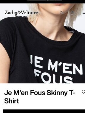 NWOT Zadig & Voltaire Black Tee with White 'JE M'EN FOUS' Graphic